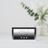 黒とエレガント白のスパークルダイヤモンドイニシャル 名刺 (スタンド正面)