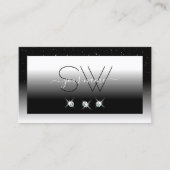 黒とエレガント白のスパークルダイヤモンドイニシャル 名刺 (正面)