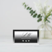 黒とエレガント白のスパークルダイヤモンドモノグラム 名刺 (スタンド正面)