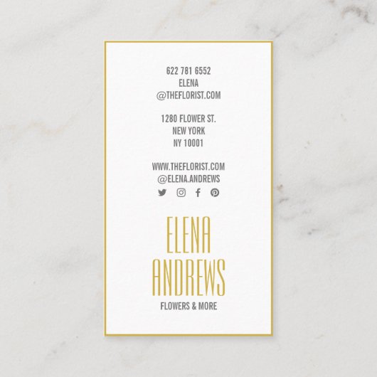 黒とエレガント白のバラの花金ゴールド 名刺 (裏面)