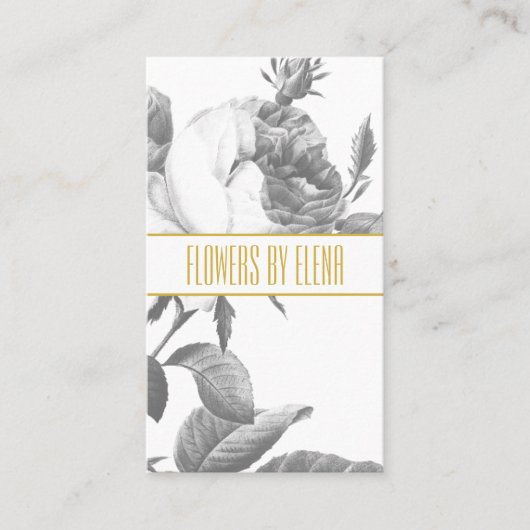 黒とエレガント白のバラの花金ゴールド 名刺 (正面)