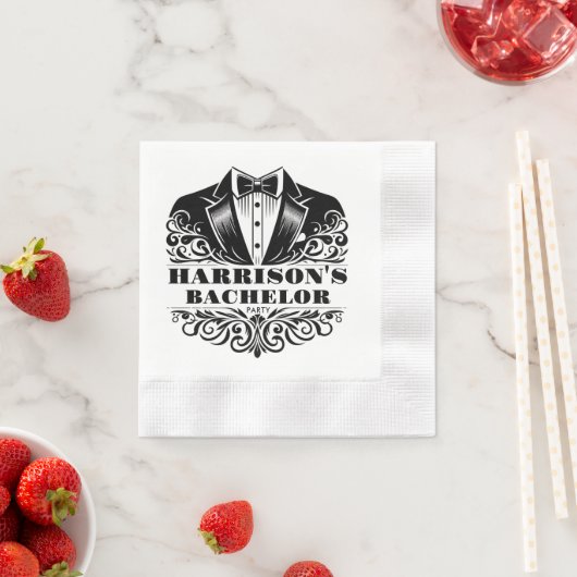 黒とエレガント白のボウタイタキシード映画 縁ありカクテルナプキン (インサイチュ)