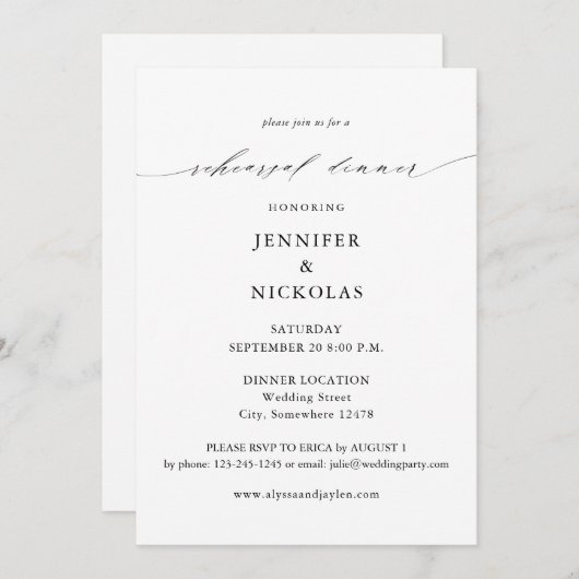 黒とエレガント白のリハーサルディナー 招待状 (正面/裏面)