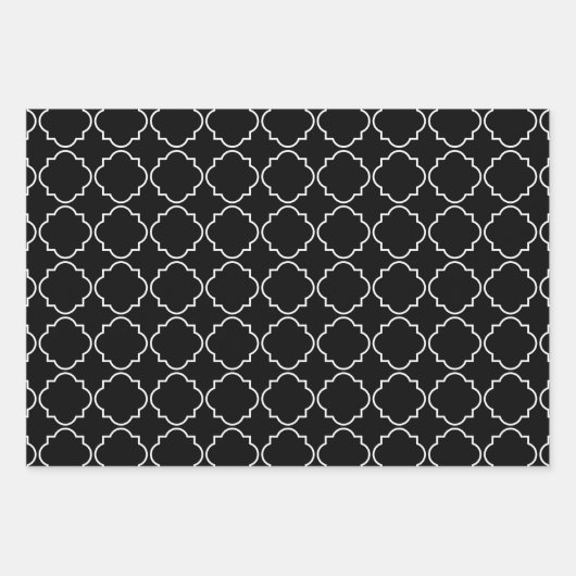 黒とエレガント白の四葉模様クリスマス ラッピングペーパーシート (正面)