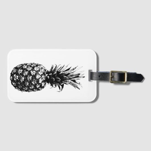 黒とエレガント白の熱帯性パイナップル ラゲッジタグ (正面横)
