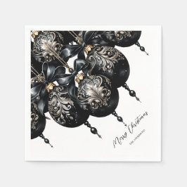 黒とエレガント金ゴールドが豪華なクリスマス スタンダードカクテルナプキン