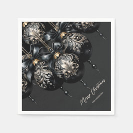 黒とエレガント金ゴールドが豪華なクリスマス スタンダードカクテルナプキン