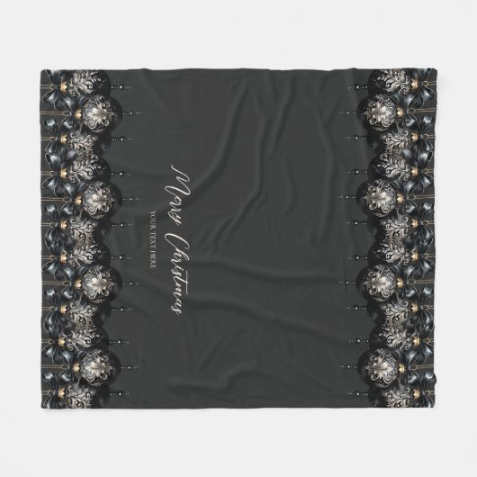 黒とエレガント金ゴールドが豪華なクリスマス フリースブランケット (正面(横))