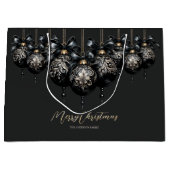 黒とエレガント金ゴールドが豪華なクリスマス ラージペーパーバッグ (正面)