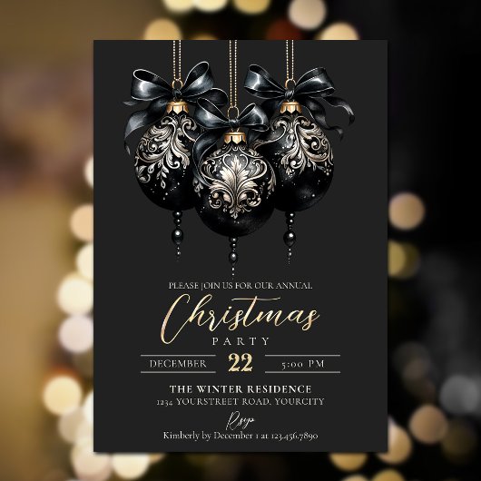 黒とエレガント金ゴールドが豪華なクリスマス 招待状