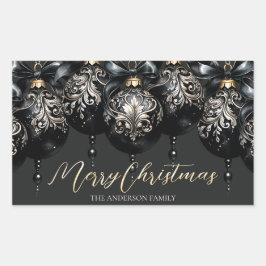 黒とエレガント金ゴールドが豪華なクリスマス 長方形シール