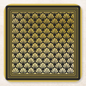 黒とエレガント金ゴールドのアールデコファンのパターンパーティー スクエアペーパーコースター (正面)