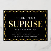 黒とエレガント金ゴールドのサプライズ誕生日パーティー 箔招待状 (正面)
