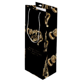 黒とエレガント金ゴールドのスクリプトを見るメリークリスマス ワインギフトバッグ