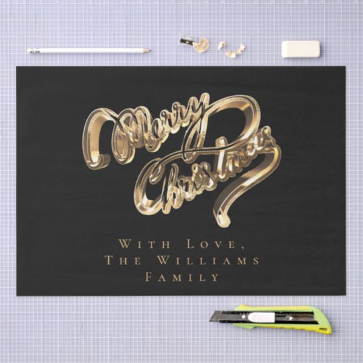 黒とエレガント金ゴールドのスクリプトを見るメリークリスマス 薄葉紙 (クラフト)