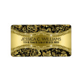 黒とエレガント金ゴールドのダマスクと光沢のあるテクスチャ ラベル (正面)