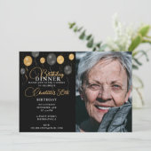 黒とエレガント金ゴールドのバルーン写真の誕生日パーティー 招待状 (スタンド正面)