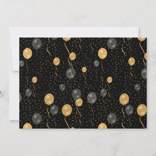 黒とエレガント金ゴールドのバルーン写真の誕生日パーティー 招待状 (裏面)