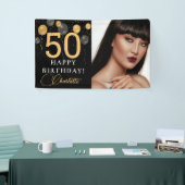 黒とエレガント金ゴールドのバルーン写真の誕生日パーティー 横断幕 (トレードショー)