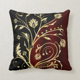 黒とエレガント金ゴールドのブルゴーニュヴィンテージダマスク クッション
