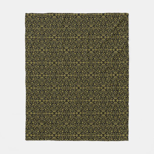 黒とエレガント金ゴールドの塗りパターン フリースブランケット (正面)