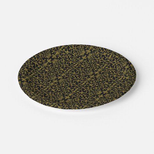 黒とエレガント金ゴールドの塗りパターン ペーパープレート (アングル)