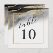黒とエレガント金ゴールドの大理石のテーブル番号 招待状 (正面/裏面)