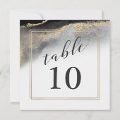 黒とエレガント金ゴールドの大理石のテーブル番号 招待状 (裏面)