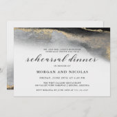 黒とエレガント金ゴールドの大理石リハーサルディナー 招待状 (正面/裏面)