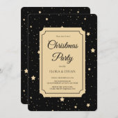 黒とエレガント金ゴールドの星空の夜のクリスマス 招待状 (正面/裏面)