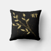 黒とエレガント金ゴールドの植物モノグラム クッション (裏面)