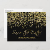 黒とエレガント金ゴールドの紙吹雪 – 日付の保存 案内ポストカード (正面/裏面)
