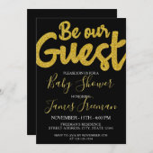 黒とエレガント金ゴールドの赤ちゃんシャワー 招待状 (正面/裏面)