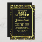 黒とエレガント金ゴールドの赤ちゃんシャワー 招待状 (正面/裏面)