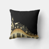 黒とエレガント金ゴールドの音楽ノートデザイン クッション (裏面)