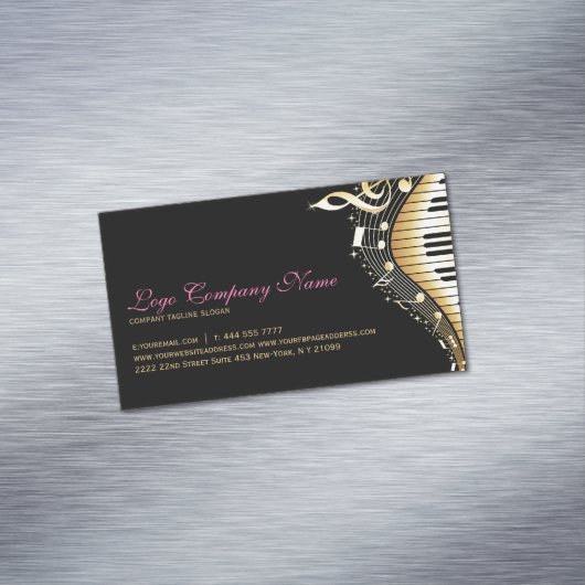 黒とエレガント金ゴールドの音楽ノートデザイン マグネット名刺 (インサイチュ)