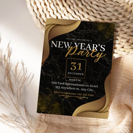 黒とエレガント金ゴールドカスタムの新年パーティー 招待状
