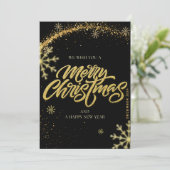 黒とエレガント金ゴールドクリスマススノーフレークカード 招待状 (スタンド正面)