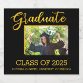 黒とエレガント金ゴールドグリッター大学院写真 スパークリングワインラベル (シングルラベル)