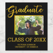 黒とエレガント金ゴールドグリッター大学院写真 ワインラベル (シングルラベル)