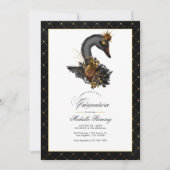 黒とエレガント金ゴールドスワンQuinceaenera写真 招待状 (正面)