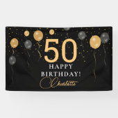 黒とエレガント金ゴールドバルーン誕生日パーティー年齢 横断幕 (横)