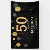 黒とエレガント金ゴールドバルーン誕生日パーティー年齢 横断幕 (縦)