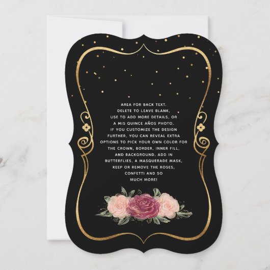 黒とエレガント金ゴールドピンクのフローラキンセアニェラ 招待状 (裏面)