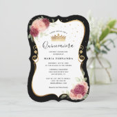 黒とエレガント金ゴールドピンクのフローラキンセアニェラ 招待状 (スタンド正面)