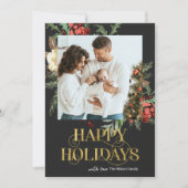 黒とエレガント金ゴールドポインセチア写真クリスマス シーズンカード (正面)