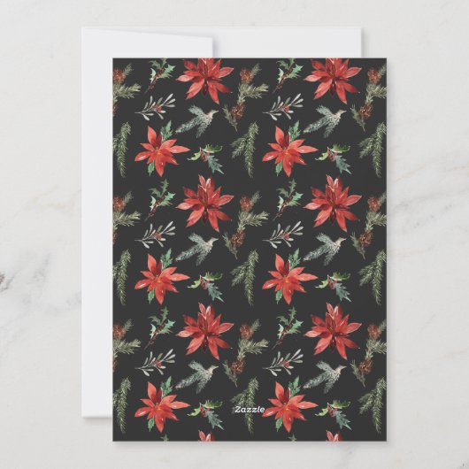 黒とエレガント金ゴールドポインセチア写真クリスマス シーズンカード (裏面)