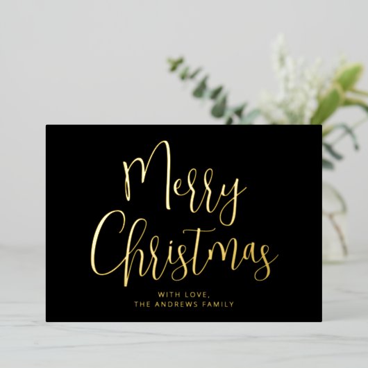 黒とエレガント金ゴールドメリークリスマス金ゴールド 箔シーズンカード (立ち正面)