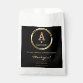 黒とエレガント金ゴールドモノグラム家族の赤ちゃんシャワー フェイバーバッグ (正面)