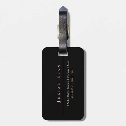 黒とエレガント金ゴールド光沢のあるプロフェッショナルモノグラム ラゲッジタグ (裏面縦)